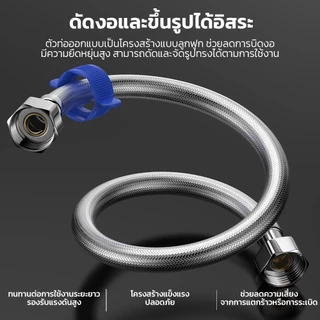 Mitsushi สายฝักบัว อาบน้ำ สายชำระ ท่อสแตนเลส 304 แบบลูกฟูก 30–120 ซม. ทนร้อน-ทนเย็น ไม่เป็นสนิม