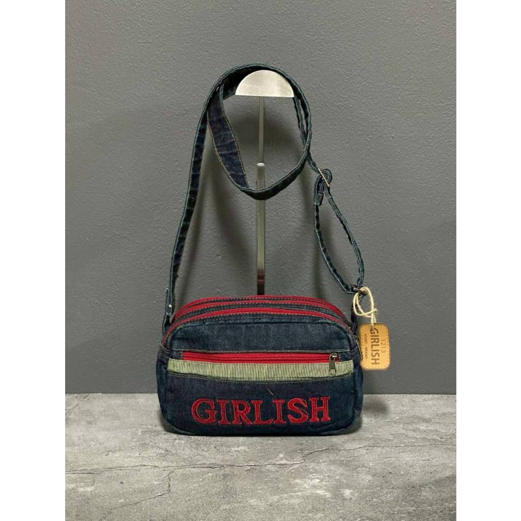 AEIOU No.361 กระเป๋ายีนส์สะพายข้าง Girlish รุ่น Riw Font (สูง6นิ้ว กว้าง9.5นิ้ว หนา4.5นิ้ว)