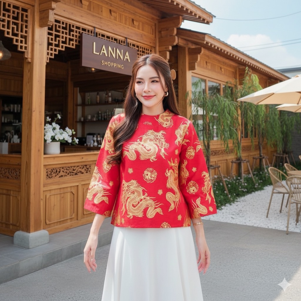 เสื้อสีแดง ผ้าฝ้ายเชียงใหม่ #เสื้อตรุษจีน - รูปที่ 4