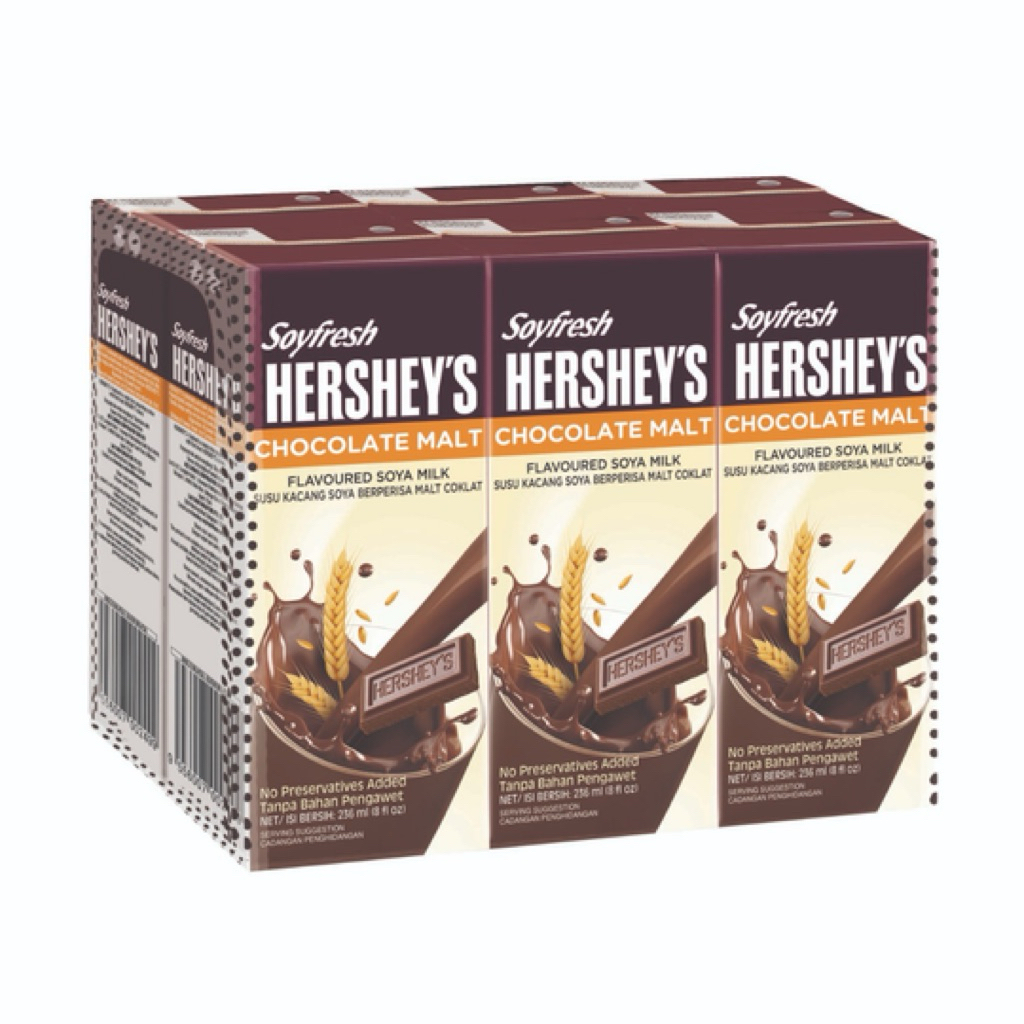 HERSHEY CHOCOLATE SOYFRESH 236MLX6 นมถั่วเหลืองช็อคโกแลต Hershey
