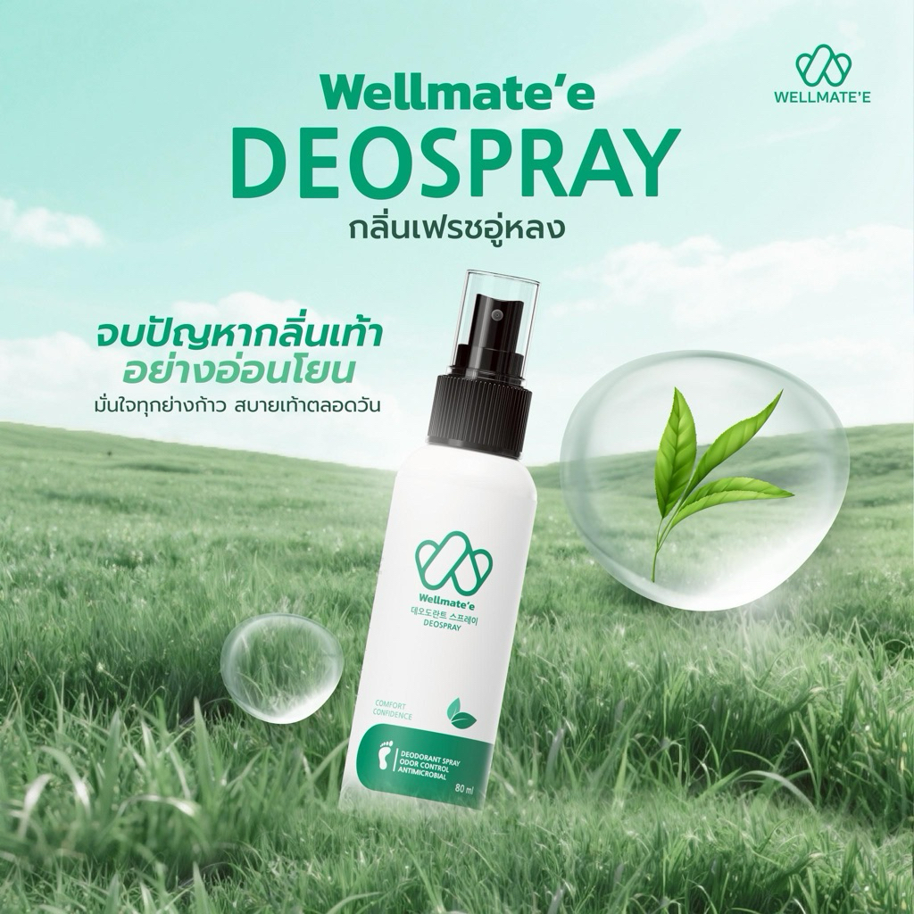 Well Mate’e - เวลล์เมท ดีโอ สเปรย์ดับกลิ่นเท้า 80 ml ดับกลิ่น 99% ยั้งแบคทีเรีย สารสกัดจากธรรมชาติ ใช้งานง่าย แห้งไว
