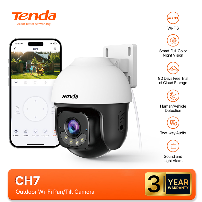 Tenda CH7 กล้องวงจร 5MP WiFi IP Camera Outdoor 3K กล้องไร้สาย Smart Full-Color อินฟาเรด Night Vision