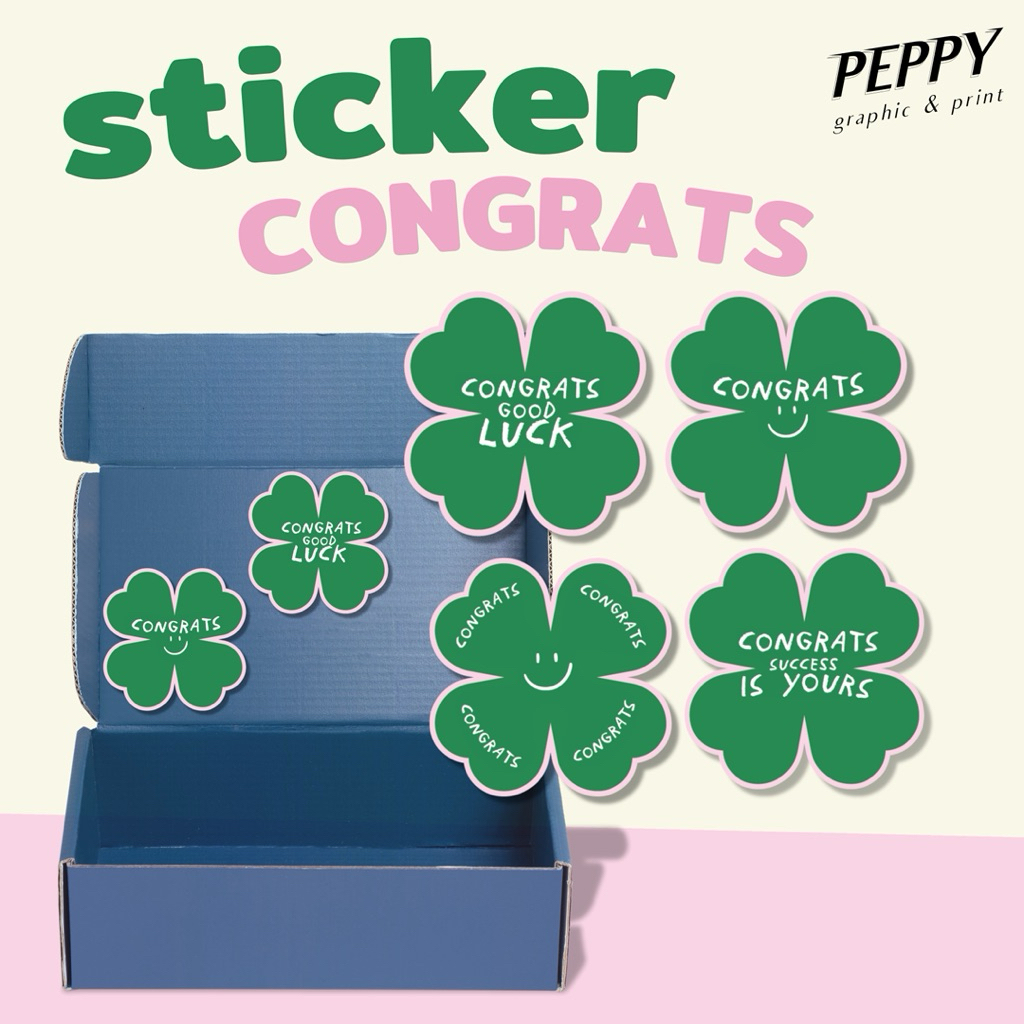 20 แถม 1  สติ๊กเกอร์แสดงความยินดี congrats sticker  ลายใบโคลเวอร์สุดน่ารักขนาด 3.8*3.8 cm