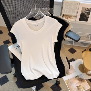 Bella Shop เสื้อยืดคอกลมสีพื้นสไตล์เกาหลีลำลอง เบสิก สวมใส่สบาย แบบบางเบา