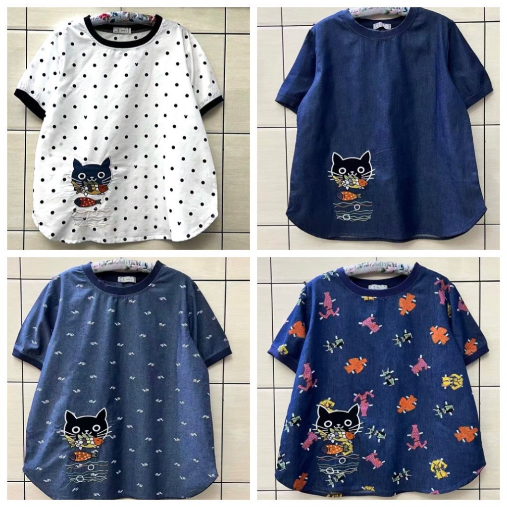 ป้าย SHENG ZI เสื้อผ้ายีนส์คอกลมปักลายน่ารัก อก 44 นิ้ว ยาว 27 นิ้ว