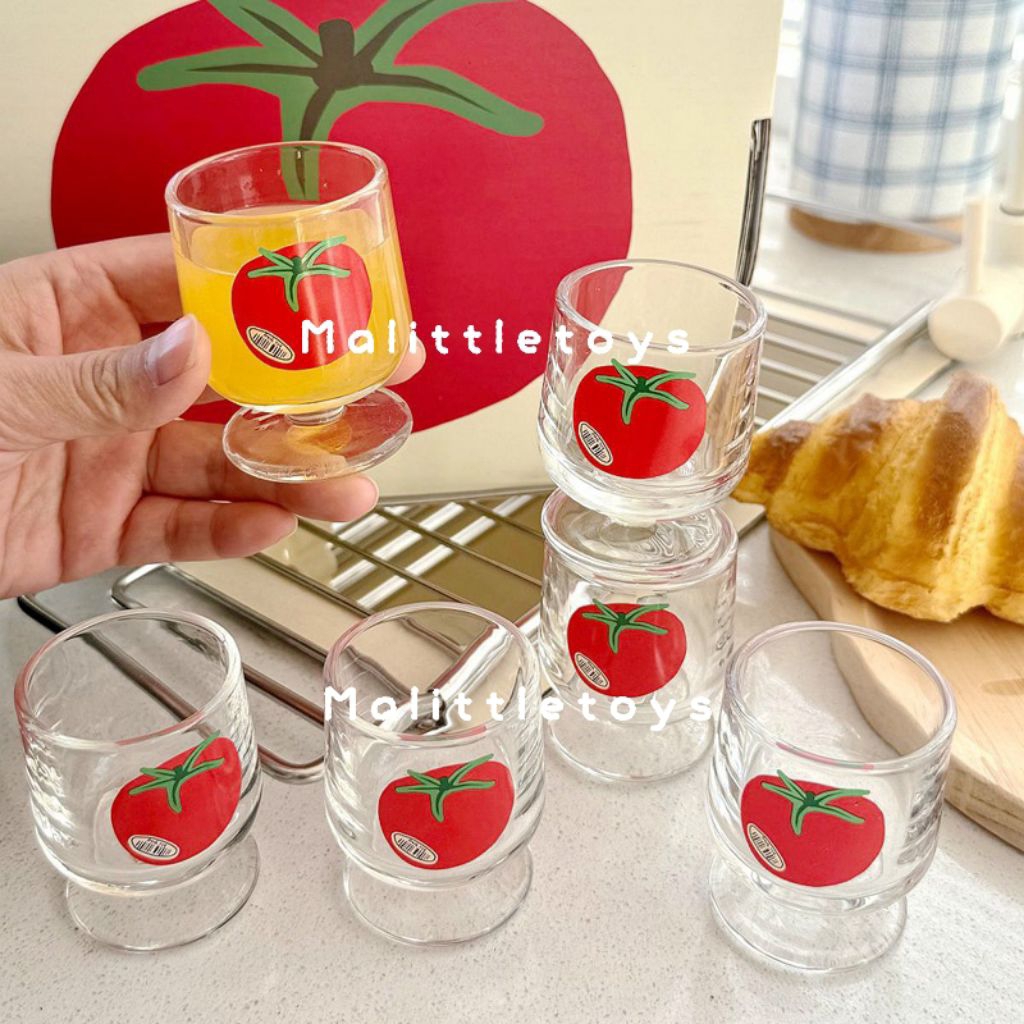 🍅พร้อมส่ง🍅~ แก้วช็อตทรงก้านมินิลายน้องมะเขือน่ารักตะปุ๊กตะปิ๊ก ~