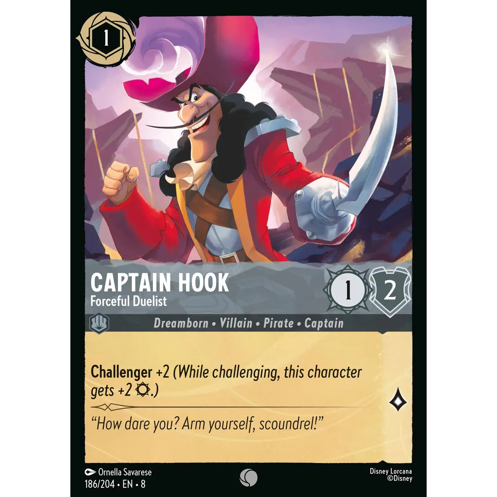 186/204 EN8 Captain Hook - Forceful Duelist Steel C Character Disney Lorcana Set 8