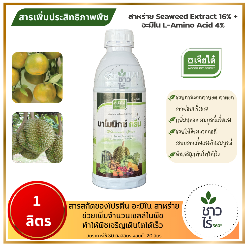 มาโมมิกซ์ กรีน 1 ลิตร ตราเจียไต๋ สารสกัดสาหร่าย+ อะมิโน พืชเจริญเติบโตได้เร็ว ช่วยแตกตายอดตาดอก เพิ่มคุณภาพผลผลิต