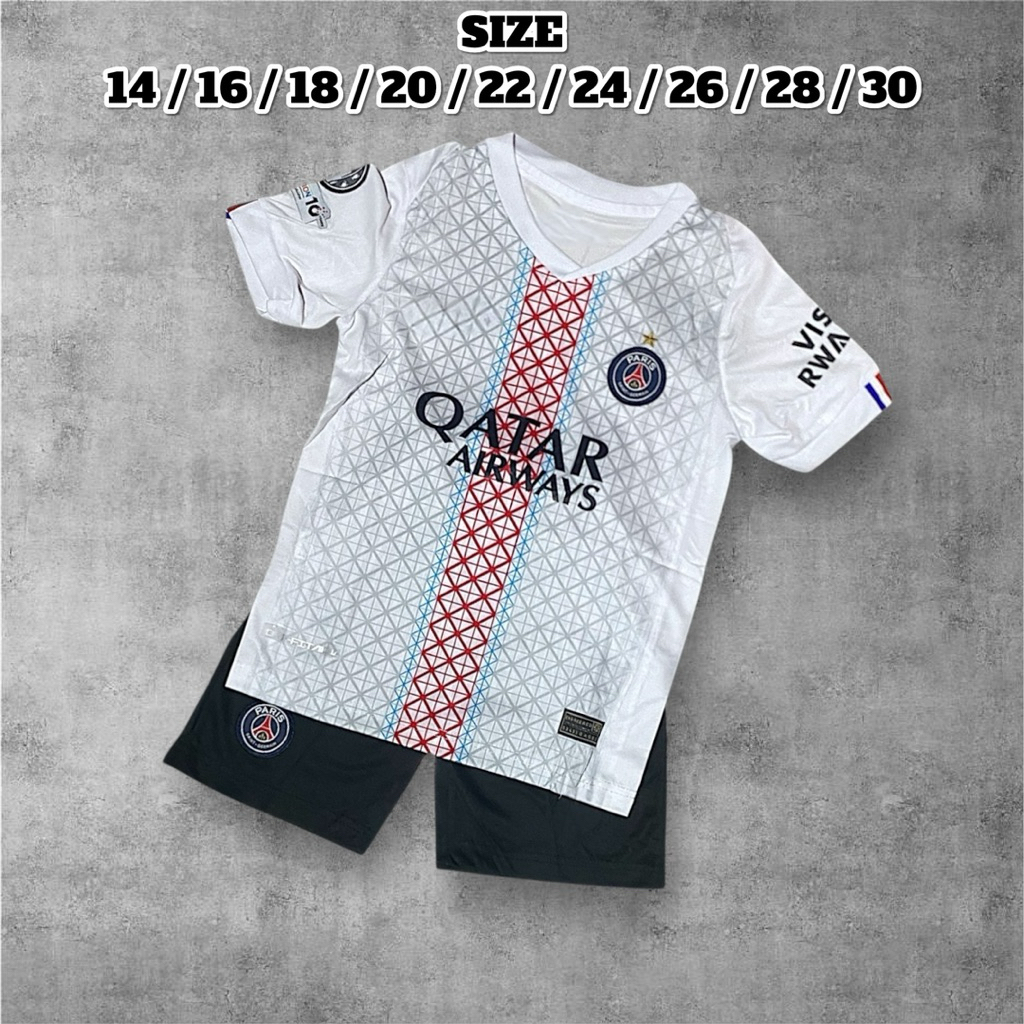 ชุดกีฬาเด็ก ปารีส ฤดูกาลใหม่ มีไซด์ 14 ถึง 30 เสื้อ+กางเกง ใส่สบาย ไม่ร้อน ราคาถูก คุณภาพดี