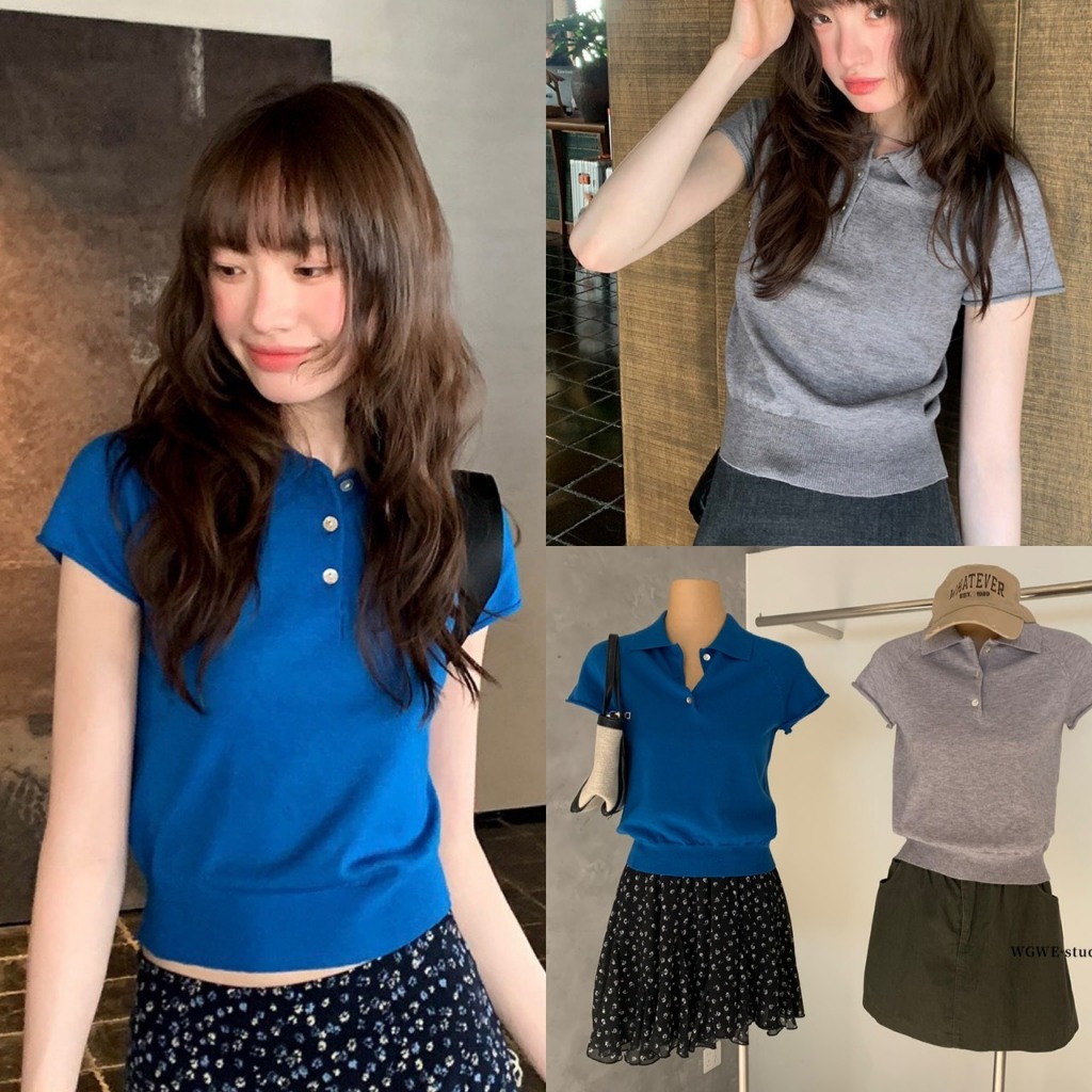 ❤ 🧵 🇰🇷 W8602 เสื้อแขนสั้นคอปก ผ้าทอเนื้อนิ่ม ไม่หนาไม่บาง ใส่สบายค่ะ สีสวยแมทซ์ง่าย  แฟชั่นเกาหลี TAG WG.WE ✈