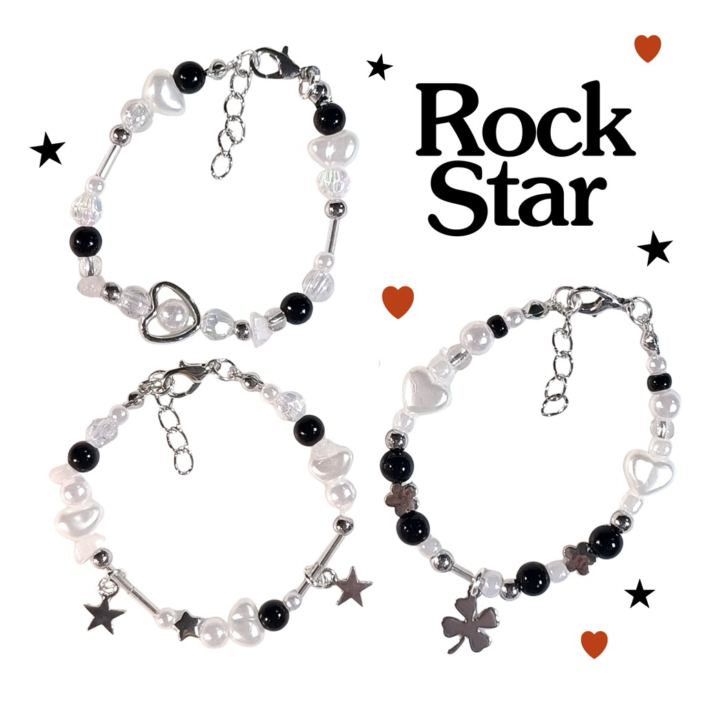 กำไลข้อมือมินิมอล rockstar | ใส่ได้ทุกเพศ unisex สไตล์เท่ๆเน้นโทนดำ