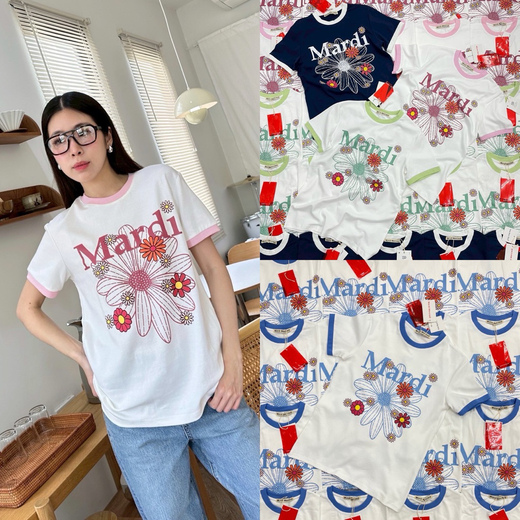 ส่งด่วน 🌸 Mardi flower t-shirt  เสื้อยืด งานสกรีนลายแบรนด์ เนื้อผ้าคอตตอน