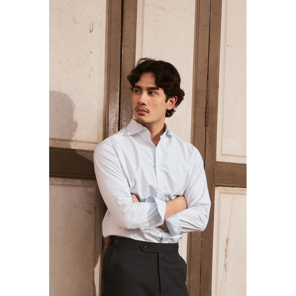 [Code20%ทักแชThe Imperial Shirt เสื้อเชิ้ตแขนยาว Blue Stripe | ผ้า Egyptian Cotton 100%| Italian Spread Collar| Slim Fit