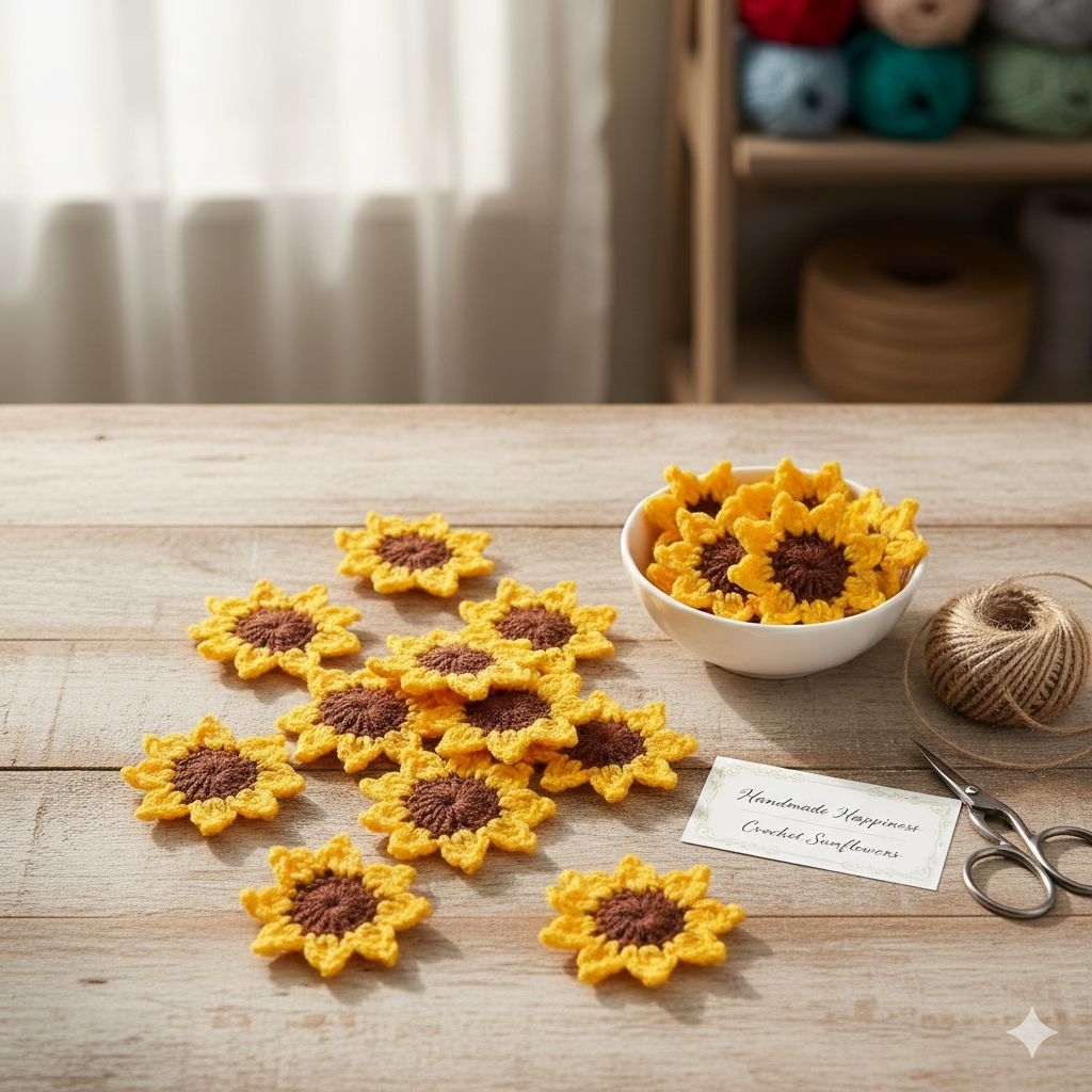 ดอกทานตะวัน ดอกไม้ไหมพรม ดอกไม้ถักโครเชต์