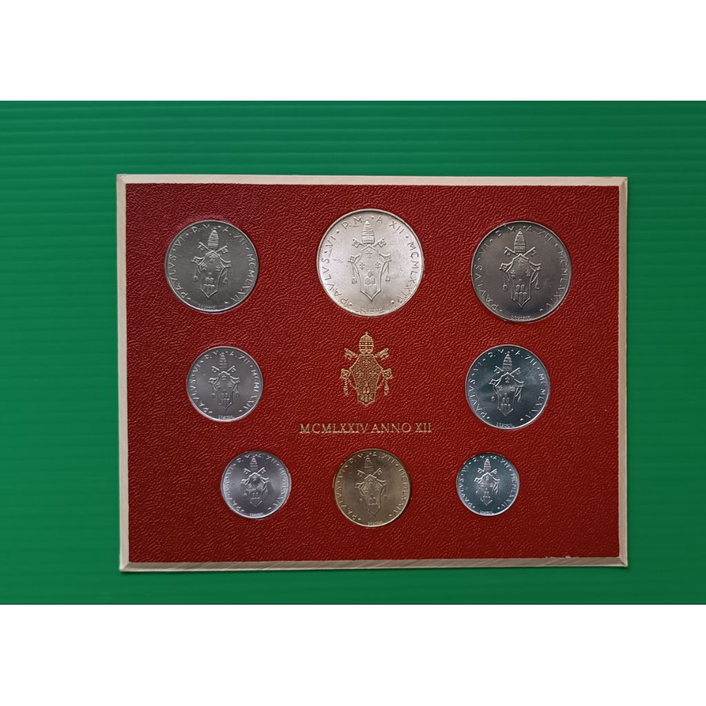 Vatican City 8 Coins Mint Set with Silver 500 Lire 1974 #เนื้อเงิน .835 Silver