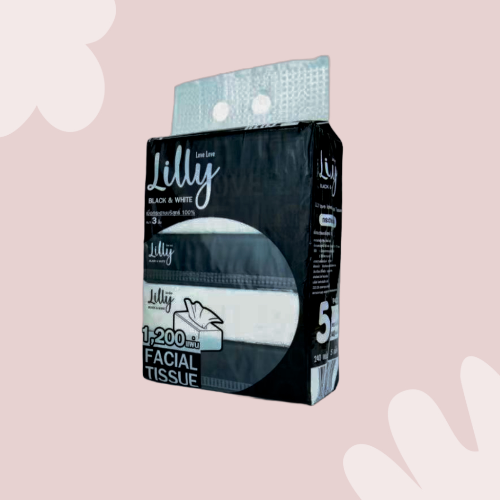 (ราคาถูก) กระดาษทิชชู่เช็ดหน้า Lilly Black&White หนา 3 ชั้น สุดคุ้ม บริสุทธิ์ เหนียว นิ่มสบาย หนาซับน้ำได้ดี