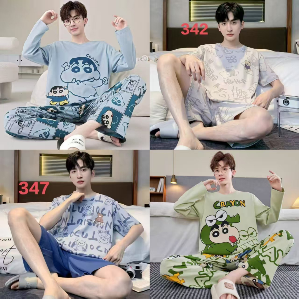 M-4XL，(ส่งมาจากประเทศไทย)ส่งมอบทันที,，ชุดนอนผู้ชายเวอร์ชั่นเกาหลี， ผ้าฝ้ายคุณภาพดี， ลายตัวอักษร， ขาสั้น+เสื้อยืดF809