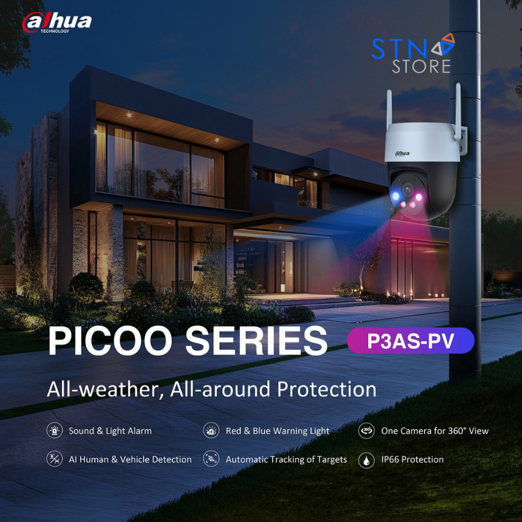 DAHUA กล้องวงจรปิด Wi-Fi ไร้สาย ภายนอก รุ่น PICOO A2 P3AS-PV ความละเอียด 3MP ภาพสี โต้ตอบได้ หมุนได้