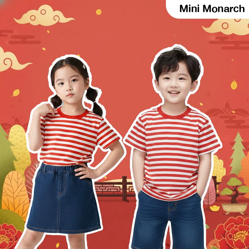 Mini Monarch เสื้อยืดเด็กสไตล์เกาหลี ลายทาง โทนสีพาสเทล สุดนุ่ม T-Shirt เด็กเล็ก น่ารัก
