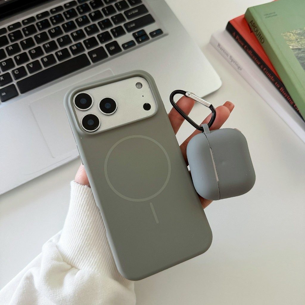 สีเทาเข้ม iphone 17 17air 17promax เคสซิลิโคน กำมะหยี่ งานชาร์จได้ สำหรับ iphone17 16 15 14 13 11 16promax Airpods 4 3 1