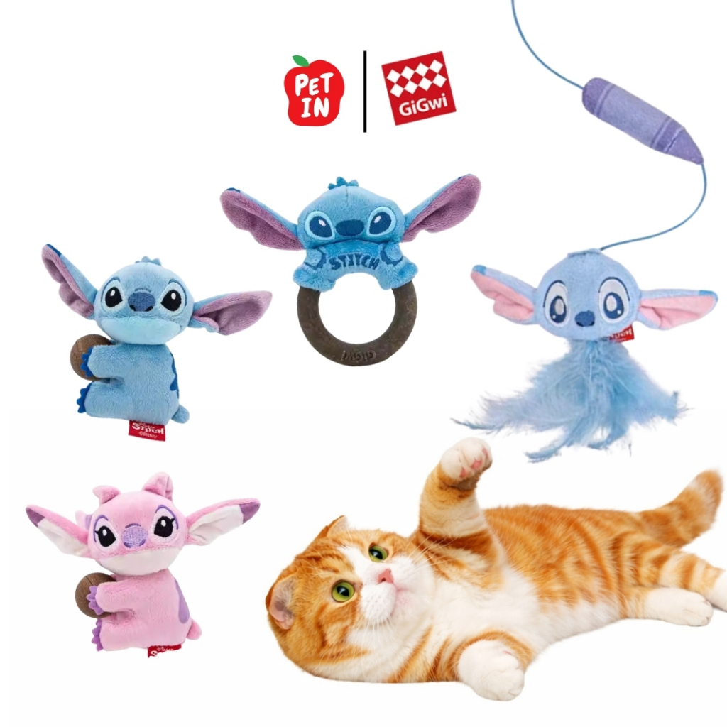 Gigwi ของเล่นแมว Stitch ลิขสิทธิ์แท้ ไม้ตกแมว ไม่มีเสียง ตุ๊กตาแคทนิป ล่อแมว คลายเครียด ไม้ล่อแมว