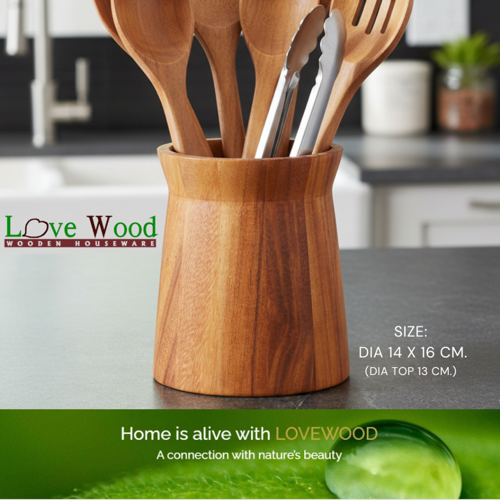 ที่ใส่ช้อนส้อม ทัพพี ตะหลิว ทำจากไม้จามจุรี งานเกรดส่งออก คุณภาพดี Lovewood