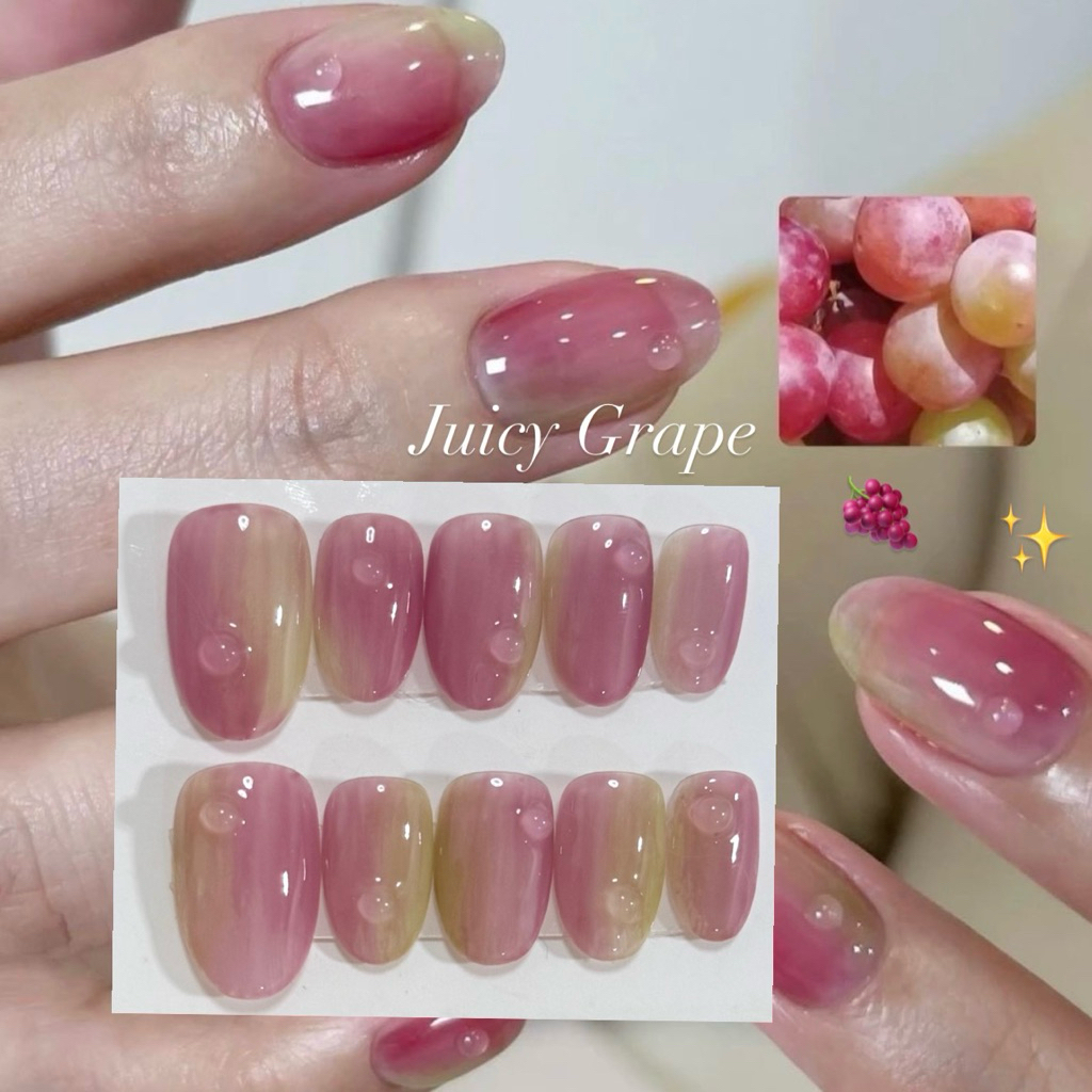 New ✨เล็บปลอมเจลไล่สีองุ่น ม่วงแดง เขียวไซรัป หยดน้ำ ฉ่ำๆ วาวๆ Juicy Grape  🍇 ✨🍃 (งานพรีออเดอร์)