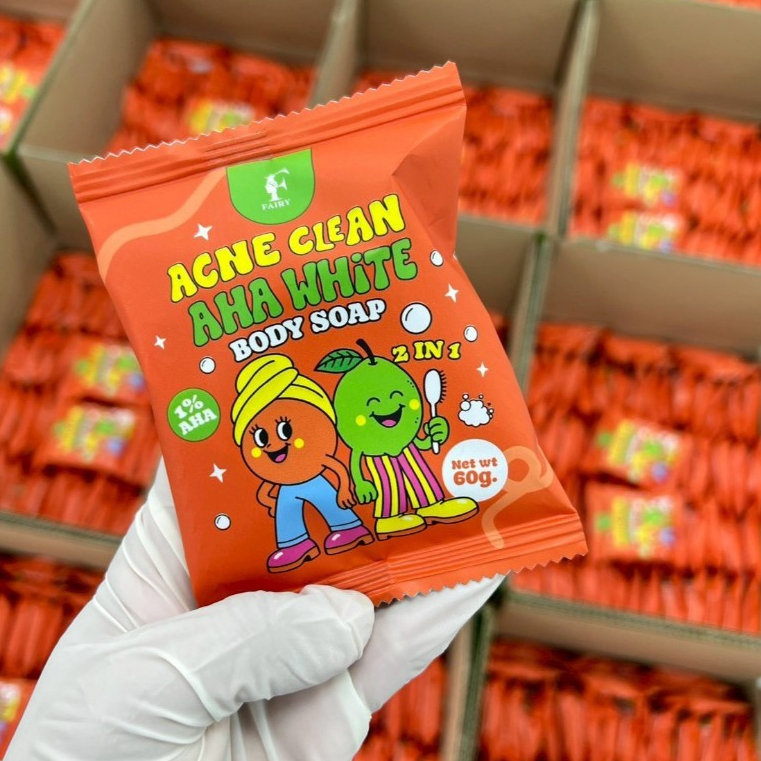 สบู่แฟรรี่AHA สูตรแรงผลัดเซลล์ผิวขี้ไครกระจุย ( FAIRY AHA SOAP ) ขนาด 60 กรัม
