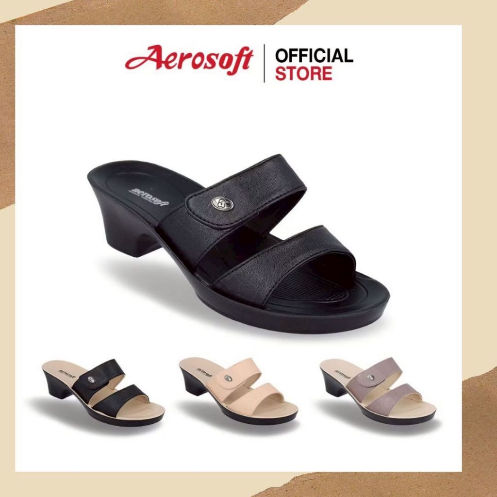 Aerosoftรองเท้าเพื่อสุขภาพรองเท้าแตะส้นสูง รองเท้าทำงานผู้หญิง แอโร่ซอฟรุ่น LA3185