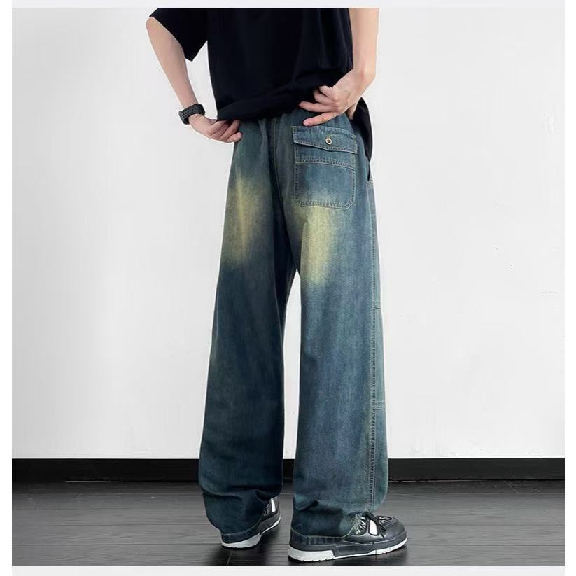 กางเกงยีนส์ผู้ชาย กางเกงยีนส์ทรงตรงอเมริกันแฟชั่นไฮสตรีท ไซส์ใหญ่หลวม กางเกงยีนส์ชาย - รูปที่ 2