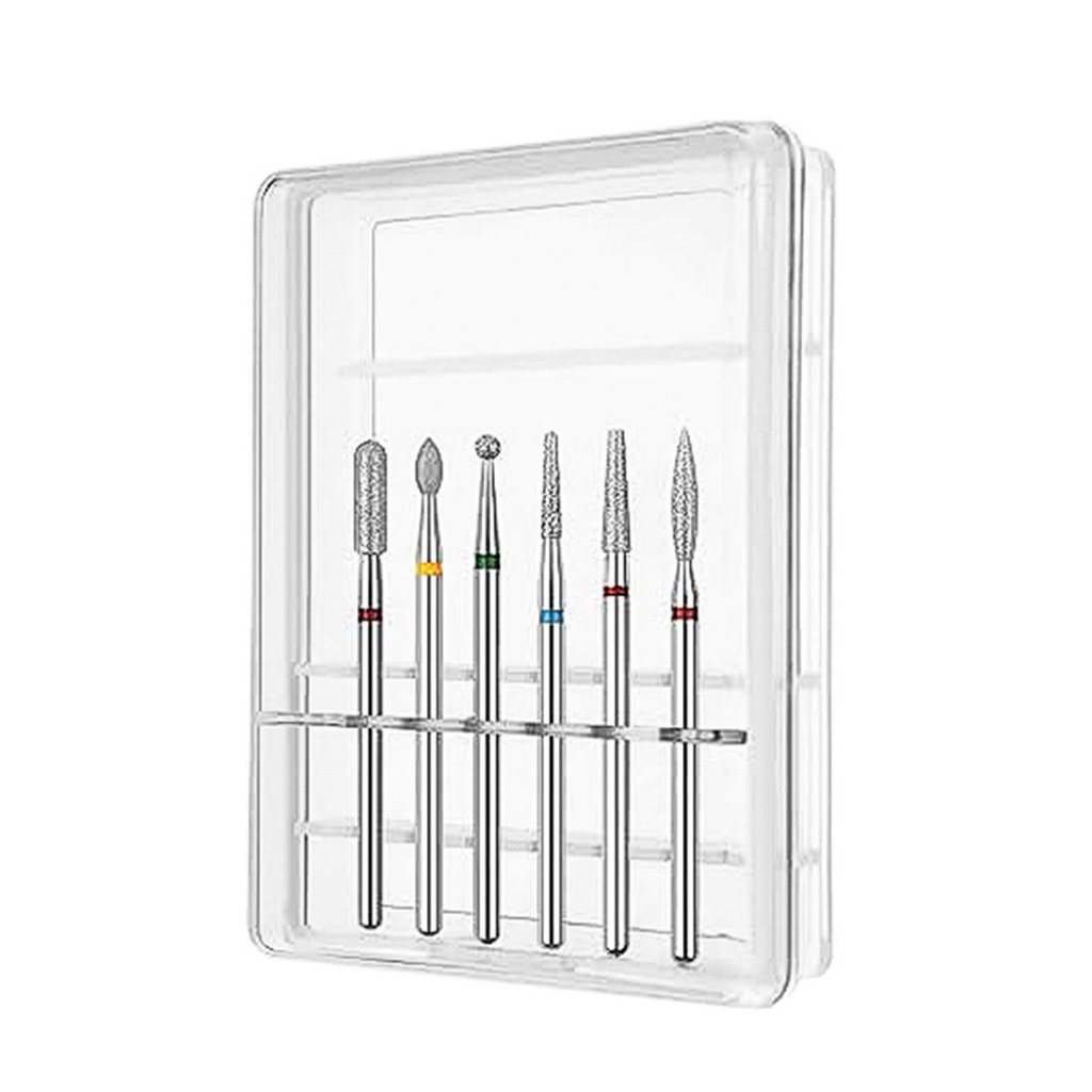 ชุดหัวตะไบเพชร/หัวเจียรเล็บสำหรับเครื่องกรอ (Nail Drill Bits) แบบ 6 ชิ้น ใช้เก็บงาน/ล้างคัตติเคิล/แต่งทรงเล็บได้ครบเซต