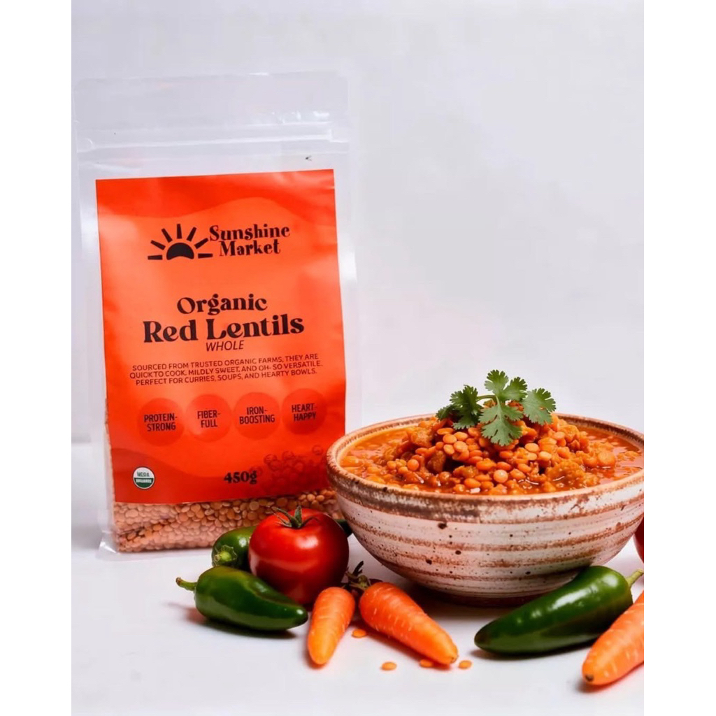 Sunshine Organic Red Lentils Whole | ถั่วเลนทิลแดงทั้งเมล็ด ออร์แกนิค 450g
