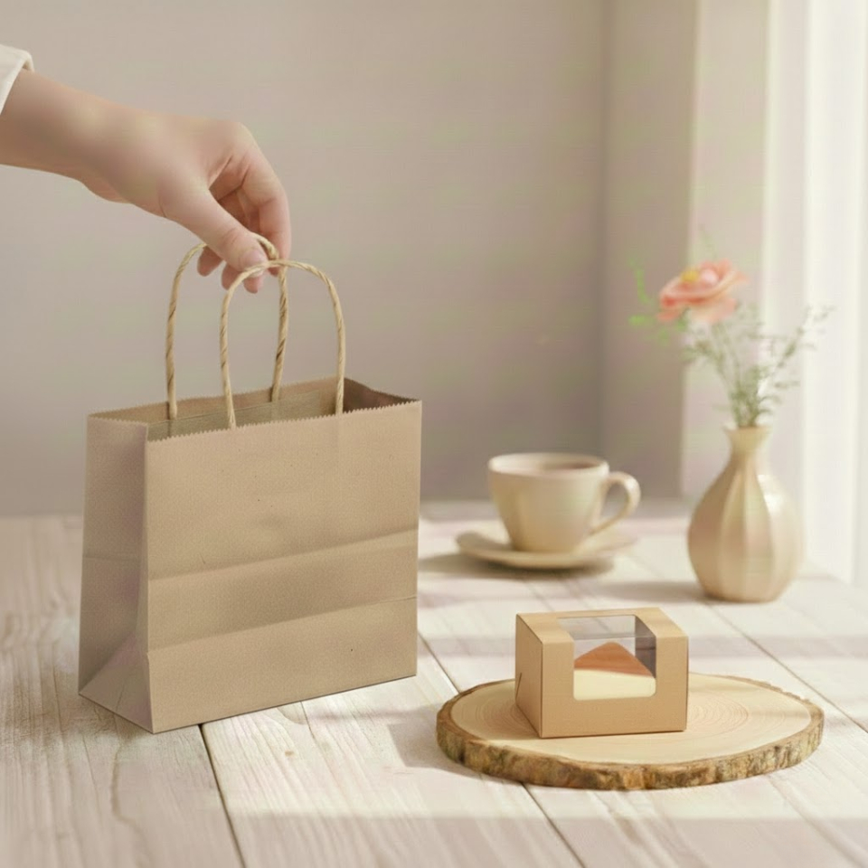 ถุงกระดาษหูหิ้วน้ำตาล M ขนาด 15×6.8×12.5 ซม. 50ใบ / No. 0204023 Kraft Paper Bag 15×6.8×12.5cm 50pcs ราคา ถูกที่สุด ดีลบีเคเค แกลเลอรีภาพที่ 3