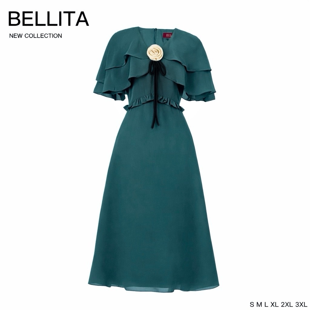 BELLITA เดรสยาวผ้าชีฟองเนื้อนิ่มซับทั้งตัว เข็มกลัดดอกไม้ ออกงาน งานแต่ง งานสำคัญต่างๆ