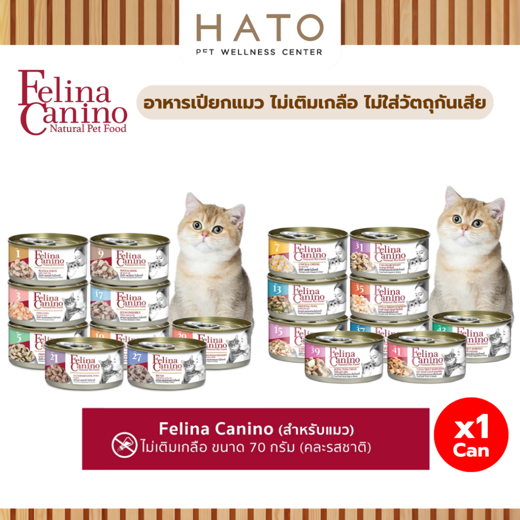 [1 กระป๋อง] Felina Canino (สำหรับน้องแมว) อาหารเปียก ไม่เติมเกลือ ไม่ใส่วัตถุกันเสีย 70 กรัม