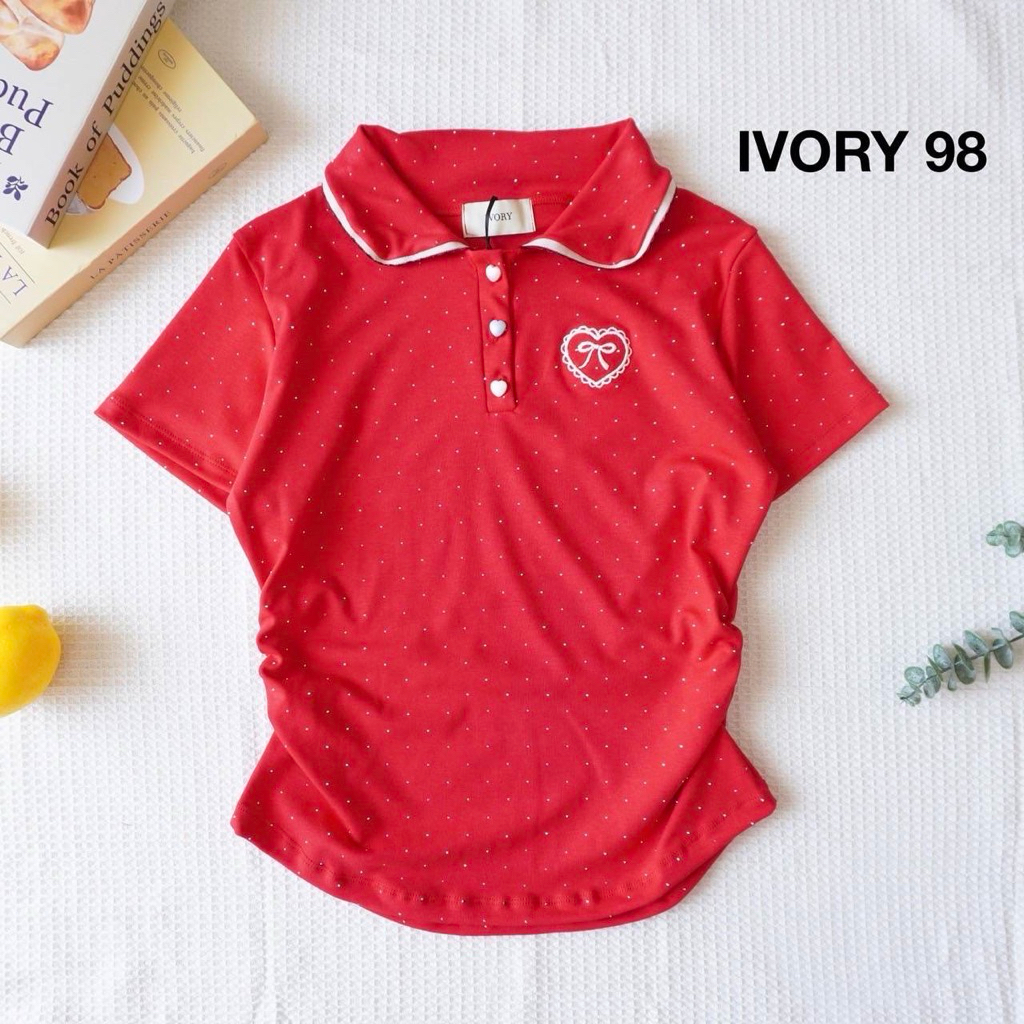 118-IVORY เสื้อคอปก กระดุม ดีเทลหยุมข้าง แมทส์ง่