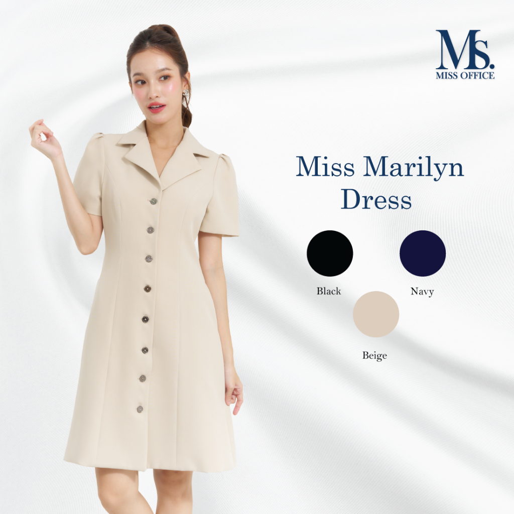Miss Office เดรสปกเทเลอร์แขนสั้นจับจีบ (MD-100)