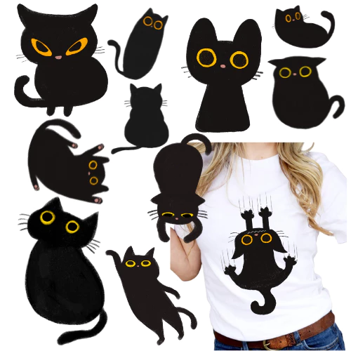 ตัวรีดติดเสื้อ แมวดำจอมซน Cute Black Cat 159 F.379