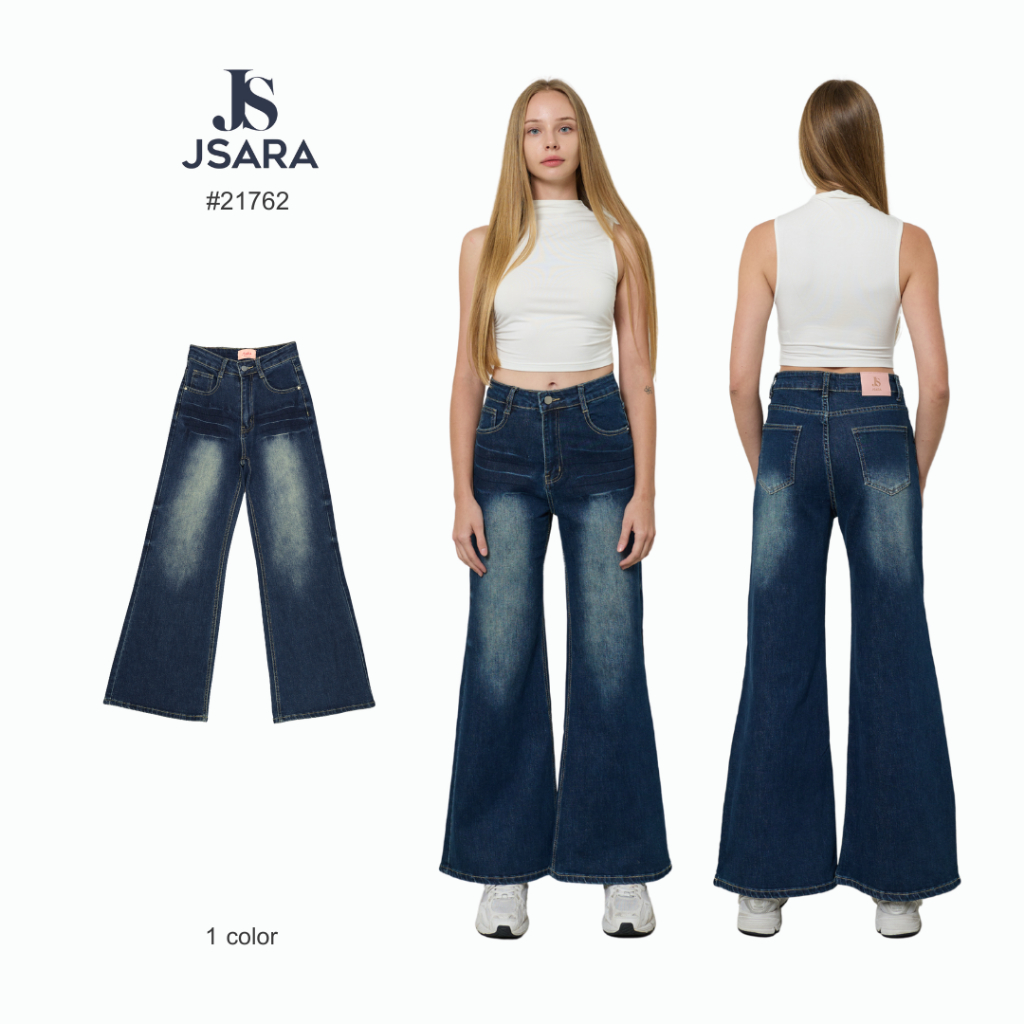 JSARA Soft Flare Midnight  ขาม้าแต่งเฟด เนื้อผ้ายืด เอวกลาง เข้ารูป ปลายขาบาน ขายาวรหัส21762