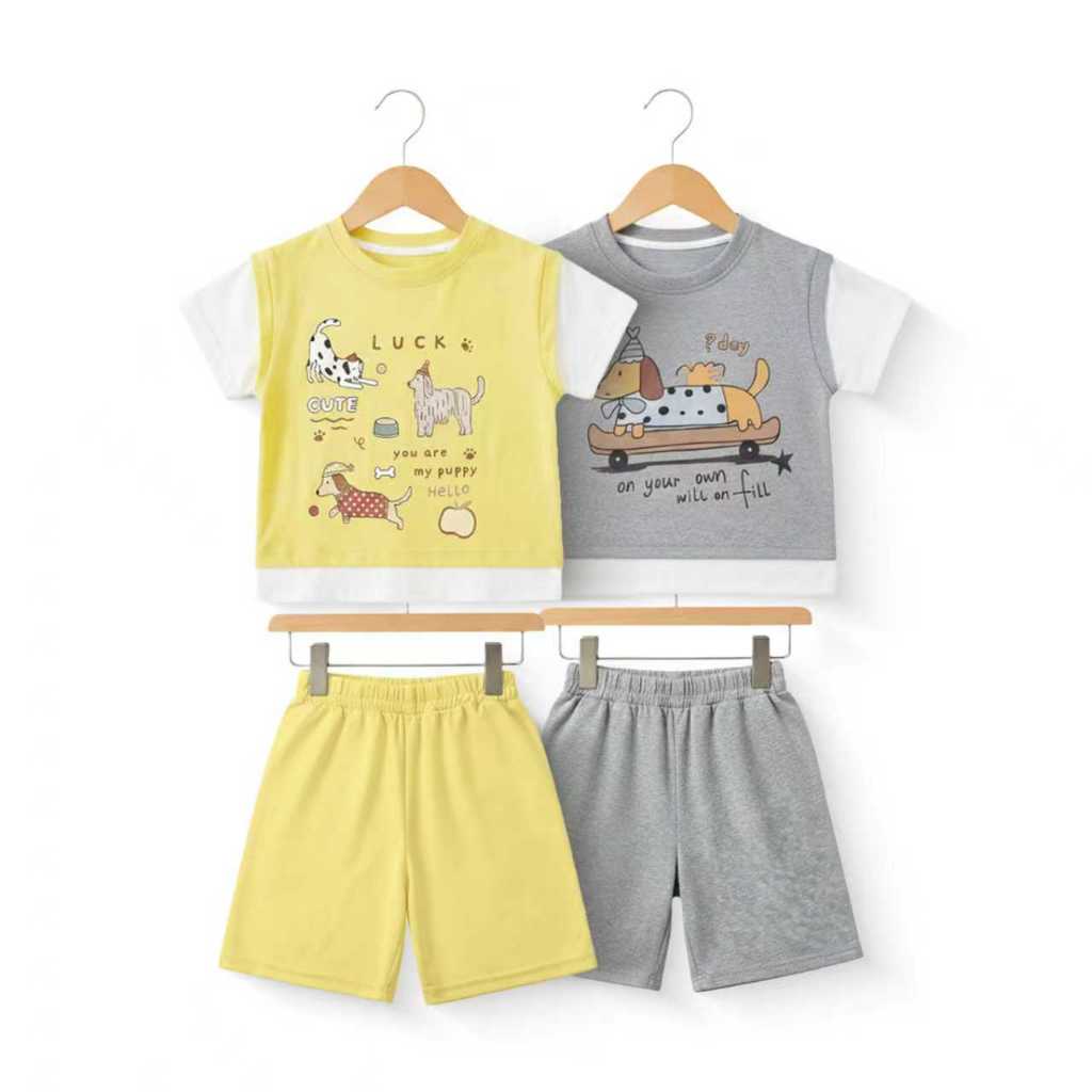 【พร้อมส่ง】ชุดเซ็ทเด็ก แขนสั้นกางเกงขาสั้น เด็กชายและหญิง แฟชั่น ชุดลำลอง