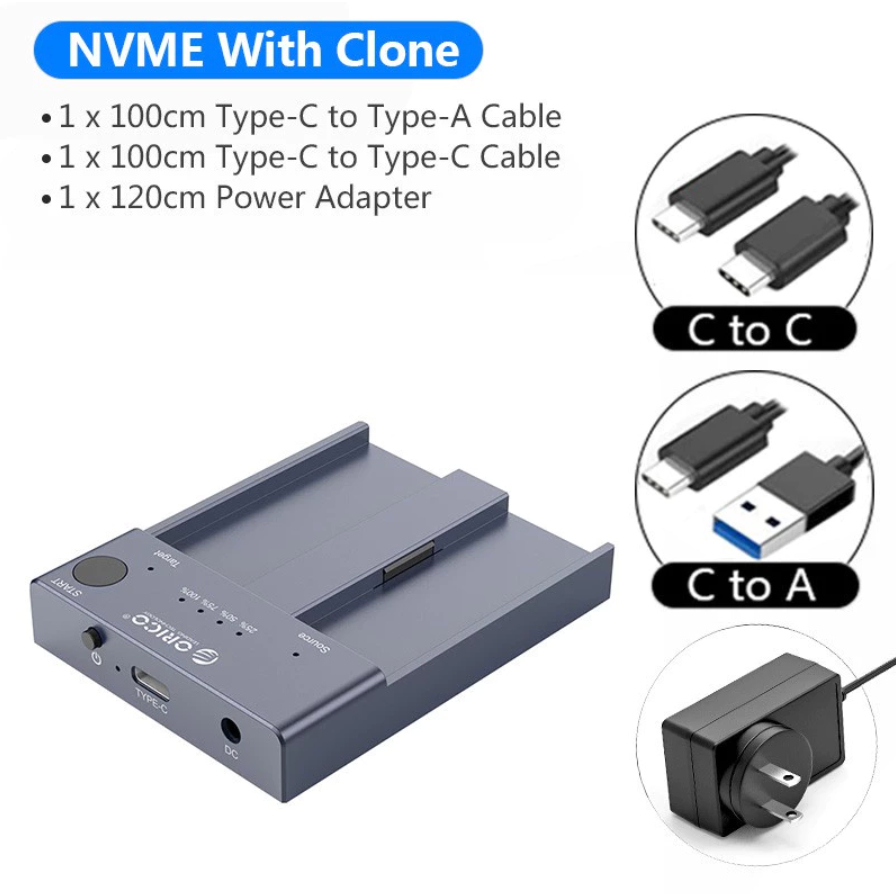Orico รุ่น M2P2-C3-C Dual Bay M.2 NVME SSD Enclosure Offline Clone USB C 3.1 Gen2 10GBPS M Key และ M