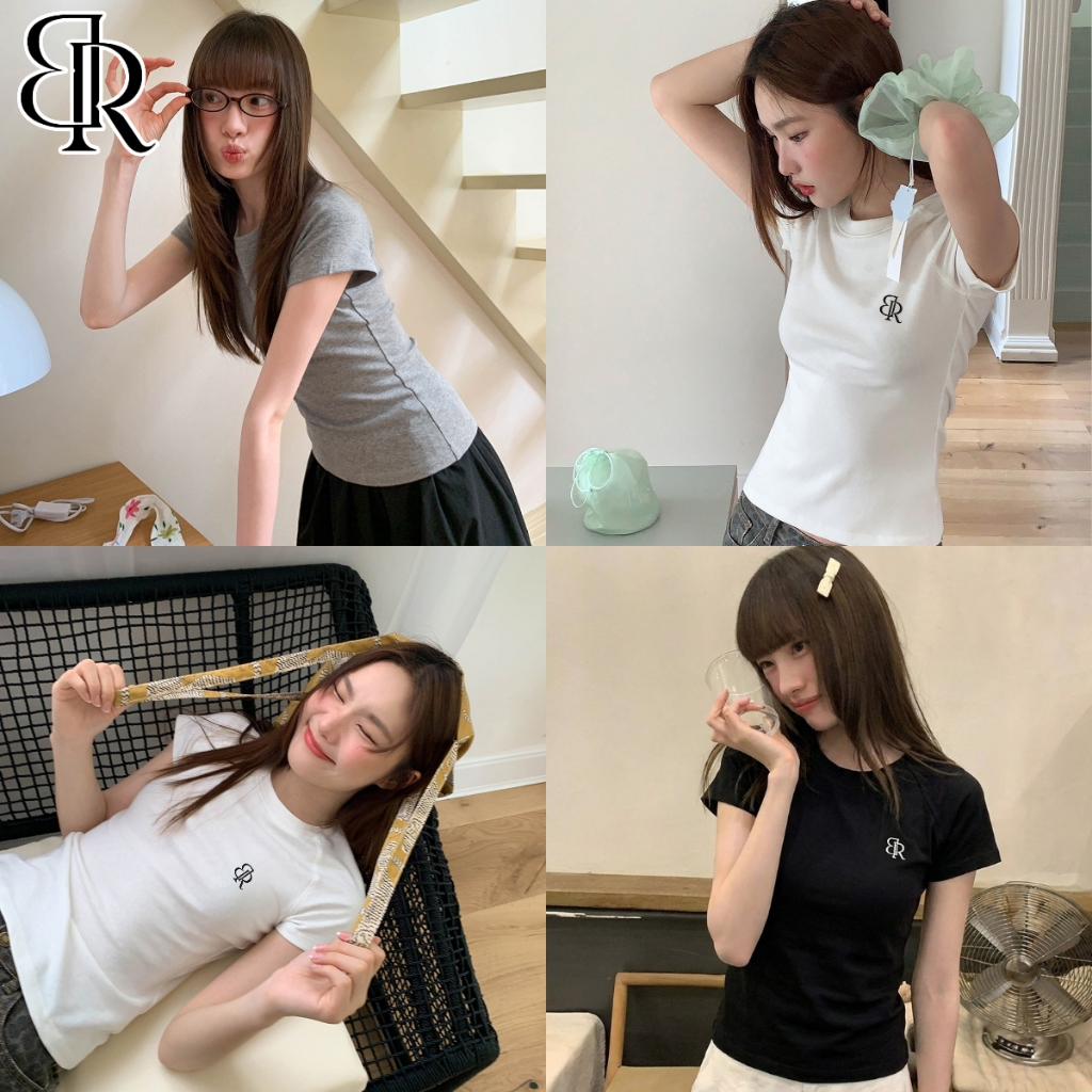 B&R พร้อมส่ง เสื้อยืดคอกลมแขนสั้นผู้หญิง เสื้อทรงเข้ารูปแบบพื้นฐาน ใส่ได้ทุกวัน การออกแบบผ้าปัก ขนาดS-2XL