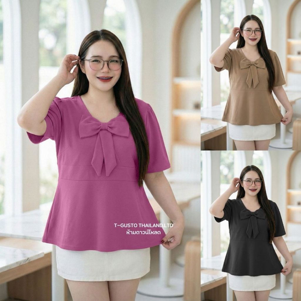 (โปรพิเศษวันนี้)B6-H25เสื้อโบว์ใหญ่สาวอวบใส่สบายรุ่น1 M อก36 เอว 32 ยาว 23  รุ่น 2 L อก38 เอว44 ยาว 