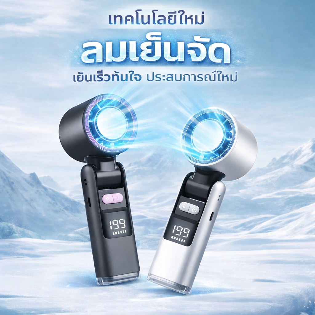 พัดลมมือถือ พัดลมพกพา เซมิคอนดักเตอร์ 199 ระดับ แบตเตอรี่ 18650 ชาร์จ Type-C