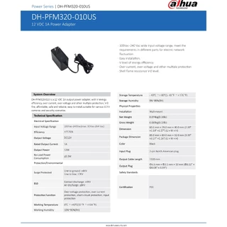 DAHUA ADAPTOR 12V 1A DH-PFM320-010US สำหรับกล้องวงจรปิด BY BILLIONAIRE SECURETECH