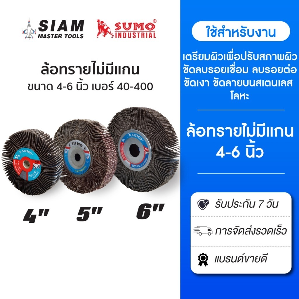 ล้อทรายไม่มีแกน ขนาด 4 นิ้ว 5 นิ้ว 6 นิ้ว (No.40-60-80-100-120-150-180-240-320-400) SUMO