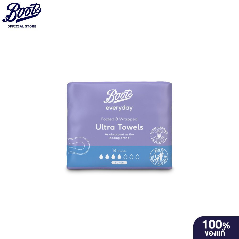 BOOTS FEMININE บู๊ทส์เฟมินีนเอฟวรี่เดย์โฟล์ดแอนด์แรปด์อัลตร้าโทเวลส์ ซุปเปอร์ 28 ซม. 14 ชิ้น