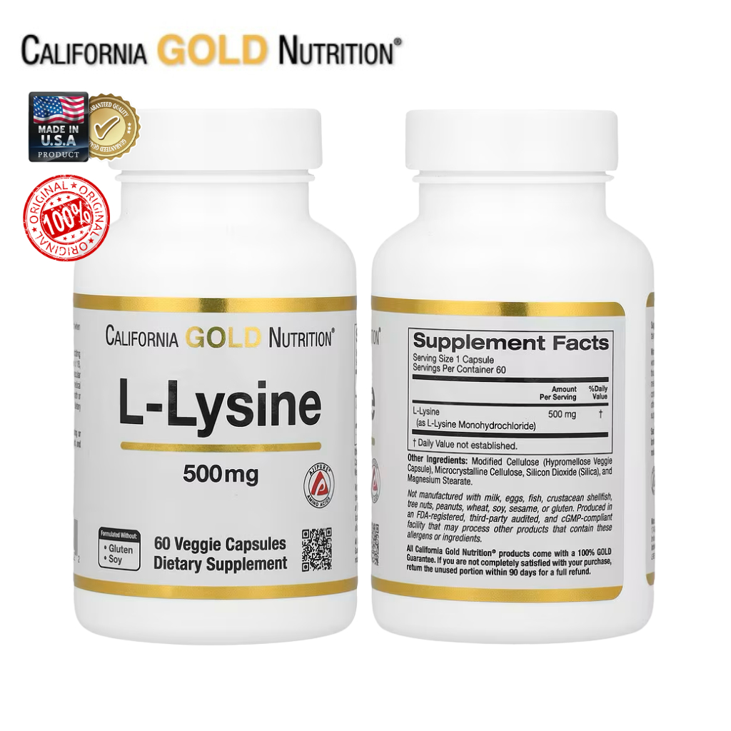 California Gold Nutrition | L-Lysine | 500 mg | 60 Veggie Capsules | สินค้าแท้พร้อมส่ง
