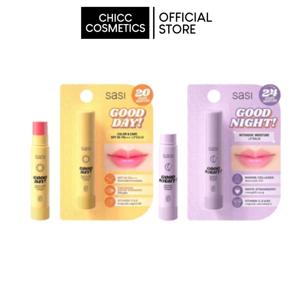 SASI GOOD NIGHT INTENSIVE MOISTURE LIP BALM 3.5 G./SASI GOOD DAY COLOR & CARE SPF 30 PA+++ LIP BALM 