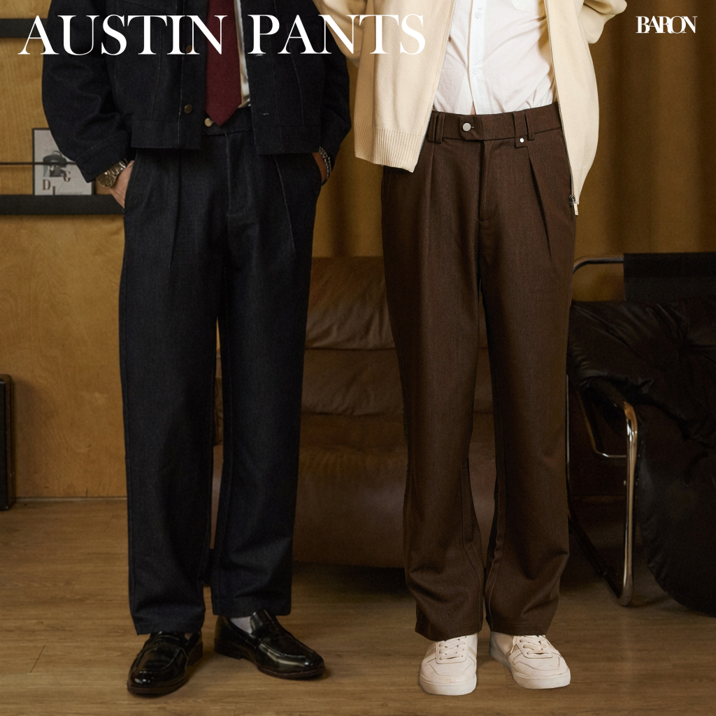 BARON AUSTIN PANTS กางเกงฟอกนุ่ม Soft Denim เอวสม็อค ทรงกระบอกใหญ่